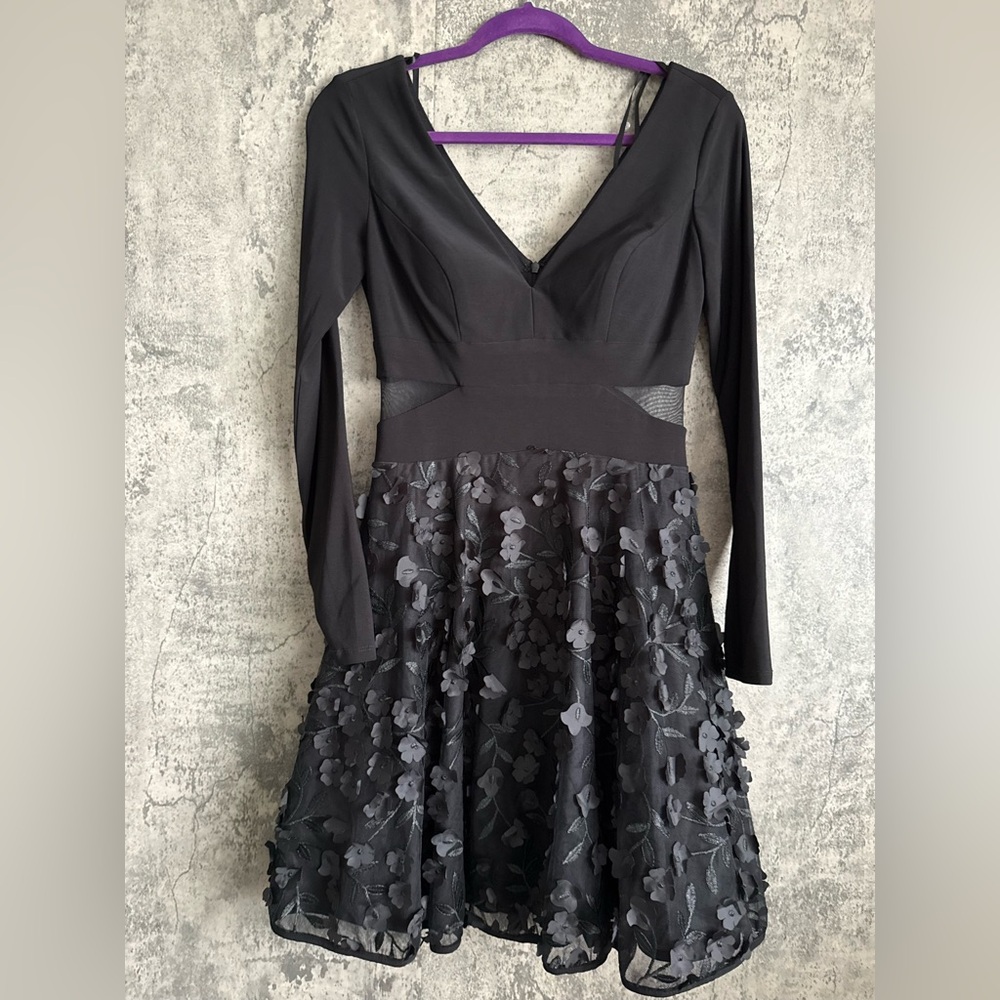 Black floral elegant dress long sleeve formal dress